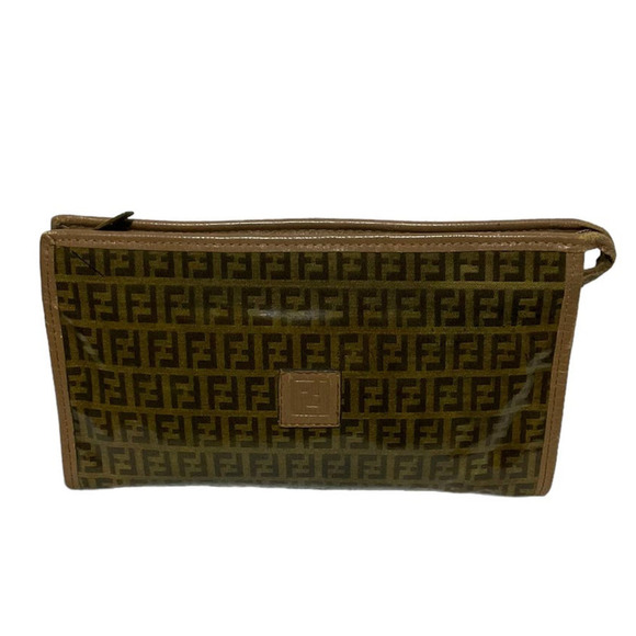 Fendi Zucca FF Coated Canvas Cosmetic Bag Pouch with leather trim and accents - Picture 11 of 14